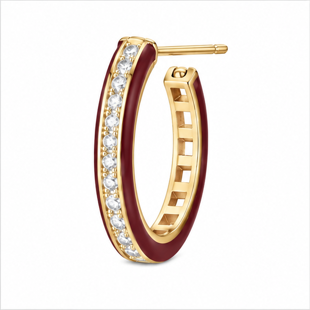 Burgundy Diamond Hoop Earring