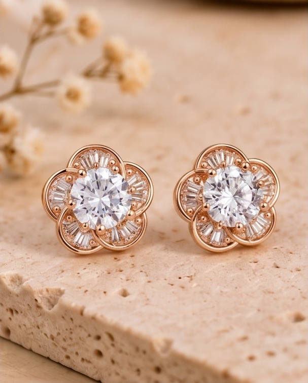 Flower Diamond Stud Earring