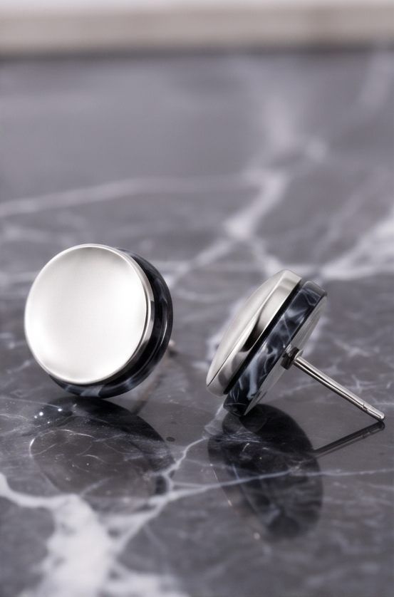 Marble Black Stud Earring