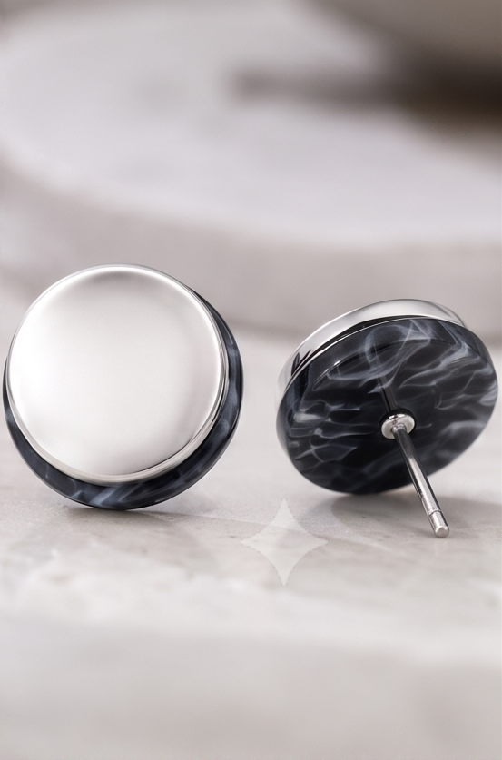Marble Black Stud Earring