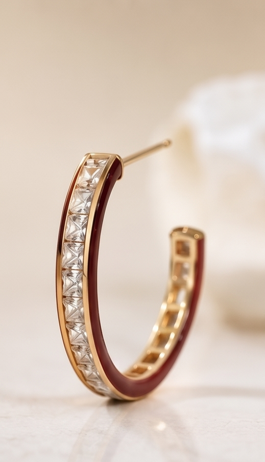 Burgundy Diamond Hoop Earring