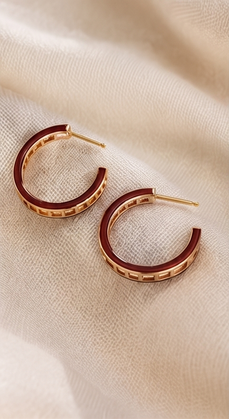 Burgundy Diamond Hoop Earring