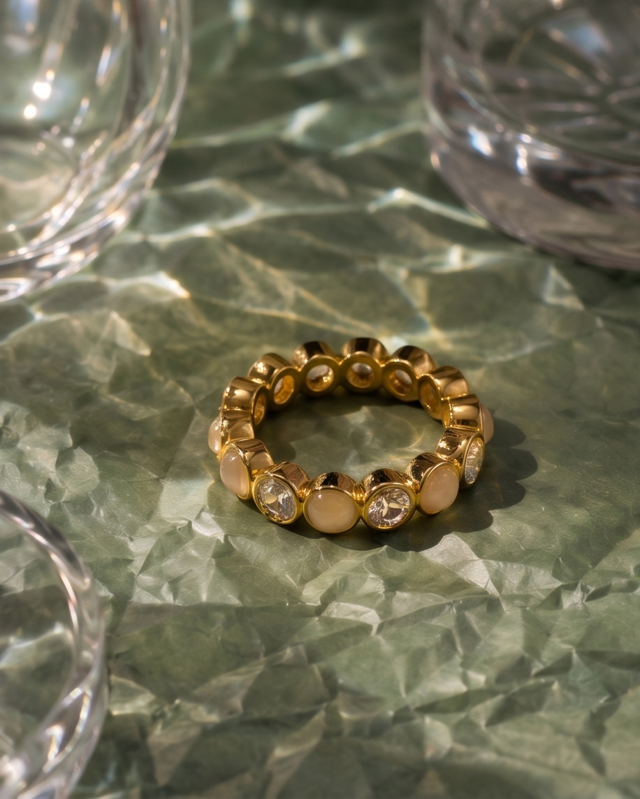 Moonstone Diamond Band Ring