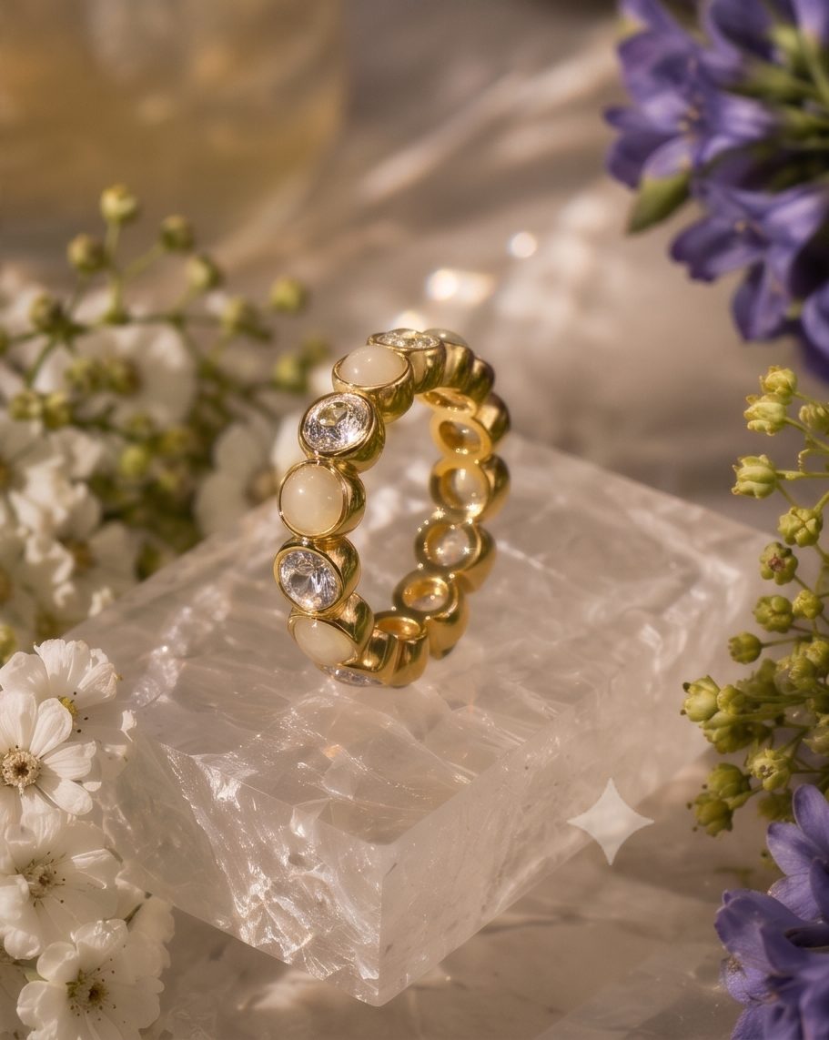Moonstone Diamond Band Ring