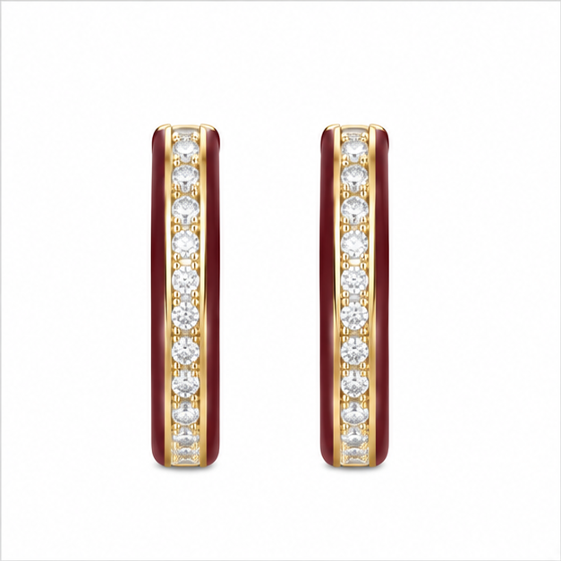 Burgundy Diamond Hoop Earring