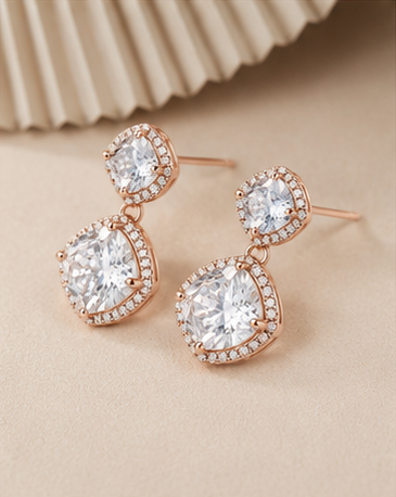 Cushion Diamond Drop Earring