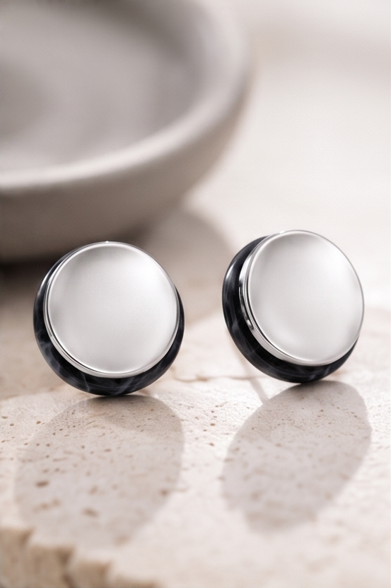 Marble Black Stud Earring