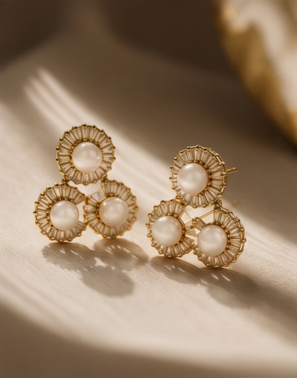 Pearl Trio Stud Earring