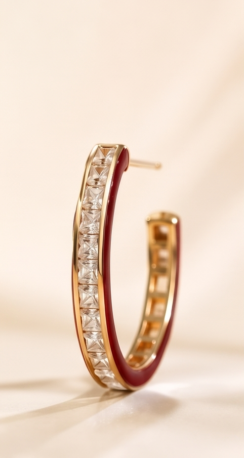 Burgundy Diamond Hoop Earring