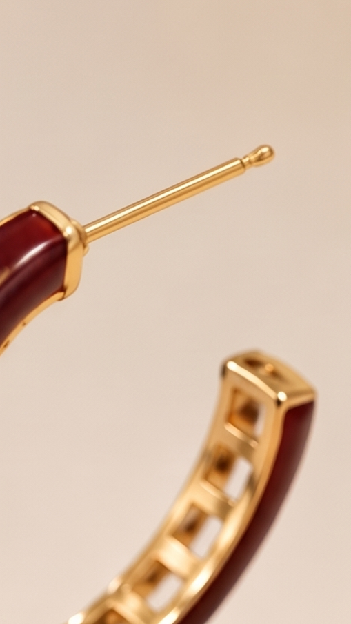Burgundy Diamond Hoop Earring