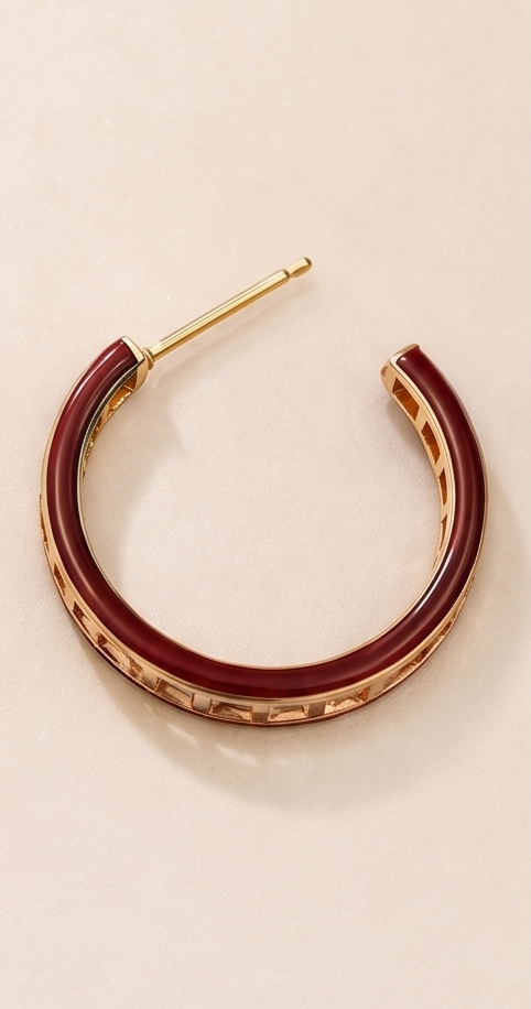 Burgundy Diamond Hoop Earring