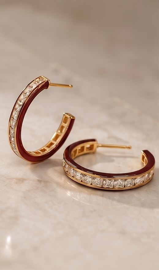 Burgundy Diamond Hoop Earring