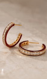 Burgundy Diamond Hoop Earring