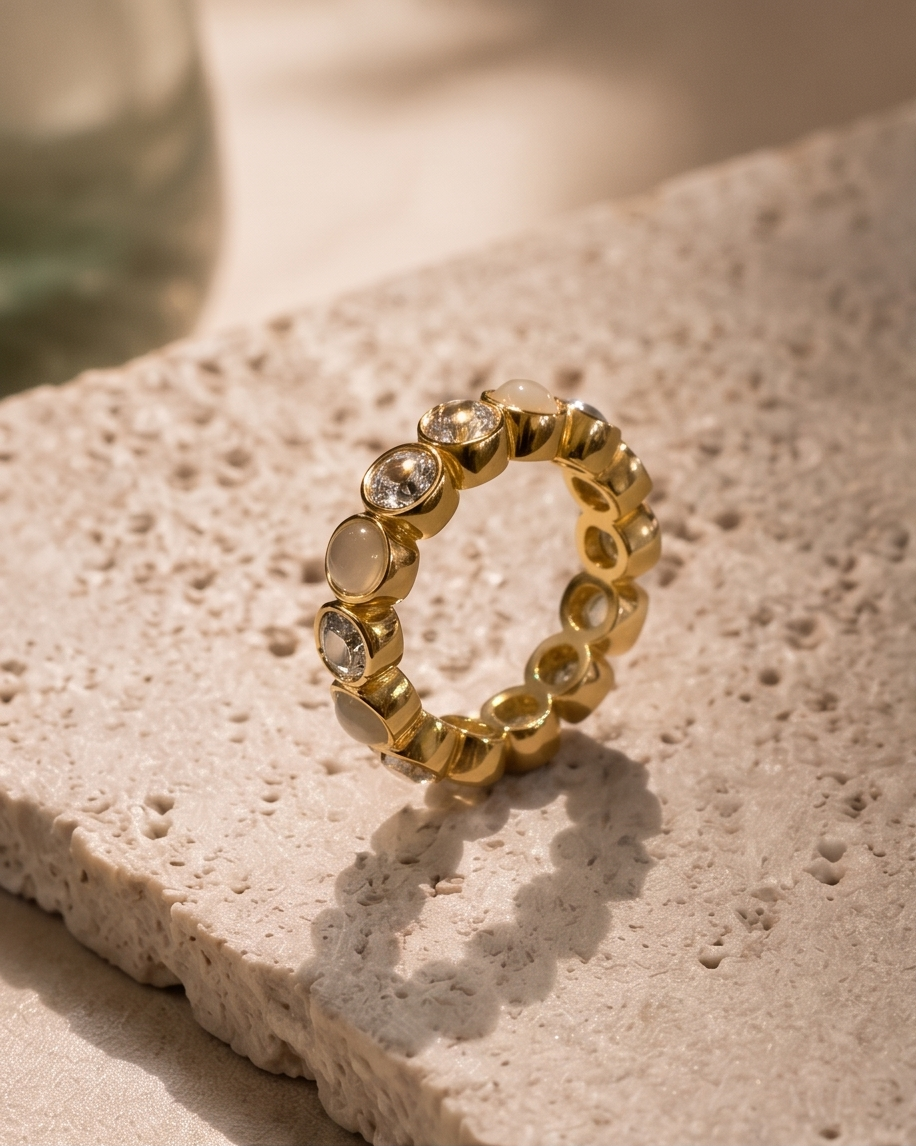 Moonstone Diamond Band Ring