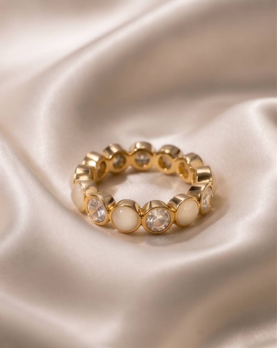 Moonstone Diamond Band Ring