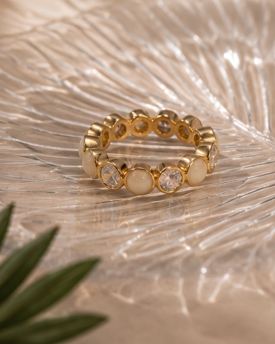 Moonstone Diamond Band Ring
