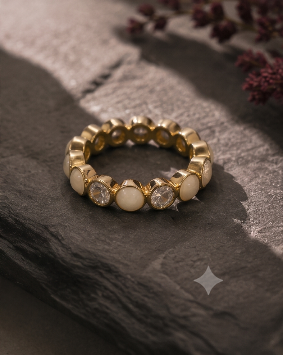Moonstone Diamond Band Ring