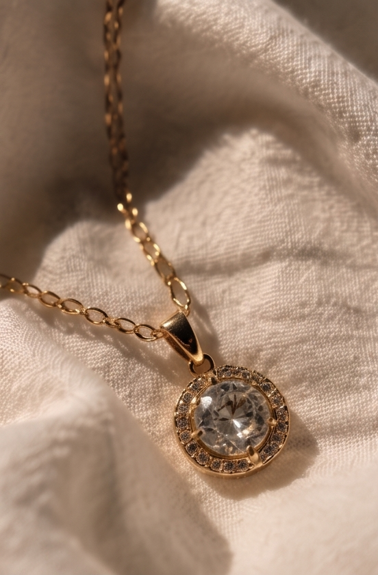 Classic Halo Diamond Pendant Necklace