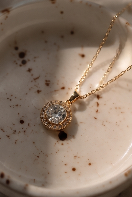 Classic Halo Diamond Pendant Necklace